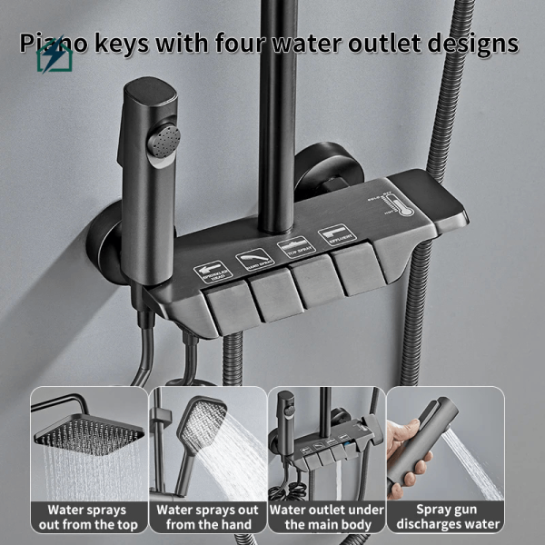 Piano Shower Set 4 Functions Rainfall Shower