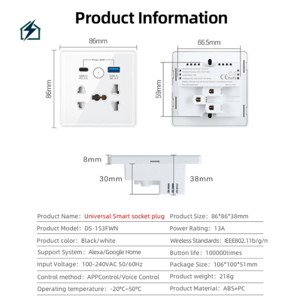 WiFi Smart Socket (Type-C Fast Charge)