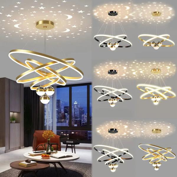 3-Ring Gold LED Chandelier – Modern Ceiling Pendant Light