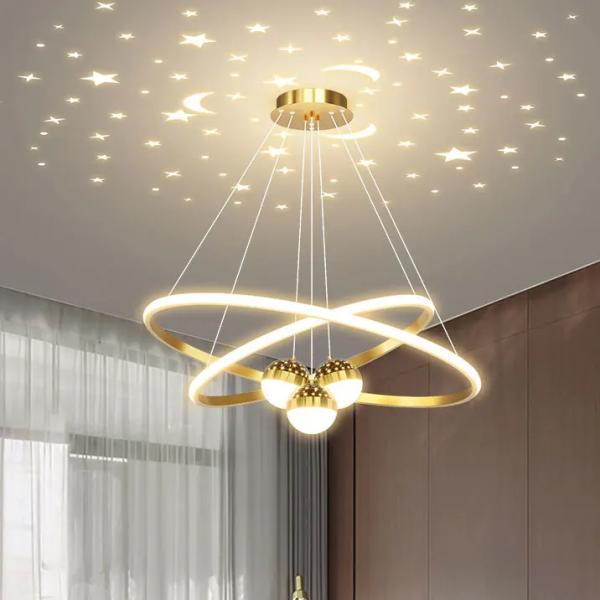 3-Ring Gold LED Chandelier – Modern Ceiling Pendant Light