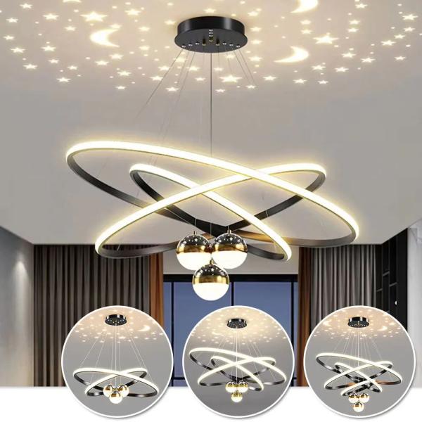 3-Ring Gold LED Chandelier – Modern Ceiling Pendant Light