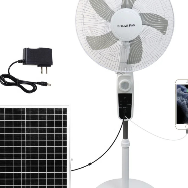 Bray Solar Rechargeable Standing Fan with LED Light & Remote