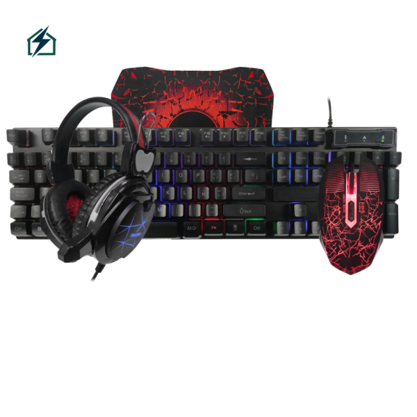 4-in-1 RGB Gaming Keyboard, Mouse & LED Headset Combo – Wired USB Interface for PC Gamers