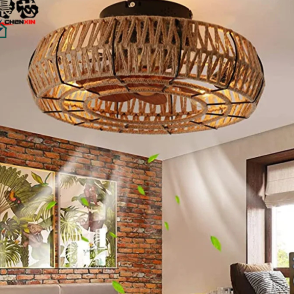 19″ Rattan Ceiling Fan Light – 6-Speed Remote Control & Stylish Cooling