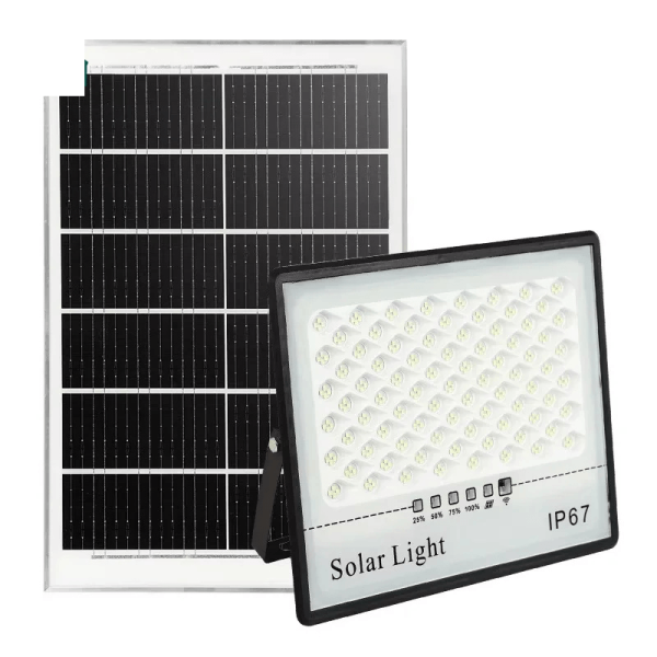100W Solar LED Flood Light Outdoor – IP67 Waterproof Security Light with Solar Panel for Ghana