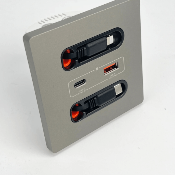 PD20W USB Wall Socket with Type-C & Retractable Cable – Fast Charging Wall Outlet for Homes & Offices in Ghana