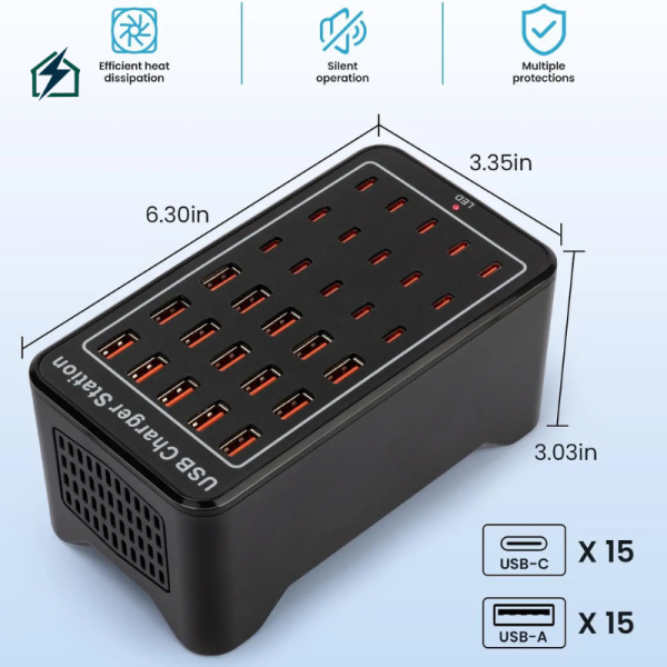 ilepo W-407 150W USB-C Charging Station – 30-Port Fast Charger Ghana