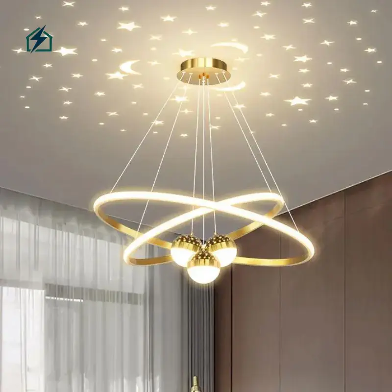 3-Ring Gold LED Chandelier – Modern Ceiling Pendant Light for Living Rooms & Dining Areas in Ghana