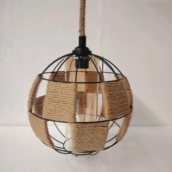 Retro Hemp Rope & Metal Pendant Lamp – Industrial Hanging Light Ghana