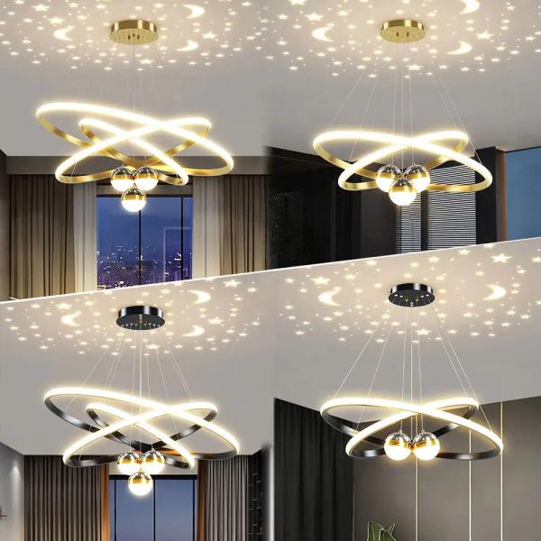 3-Ring Gold LED Chandelier – Modern Ceiling Pendant Light
