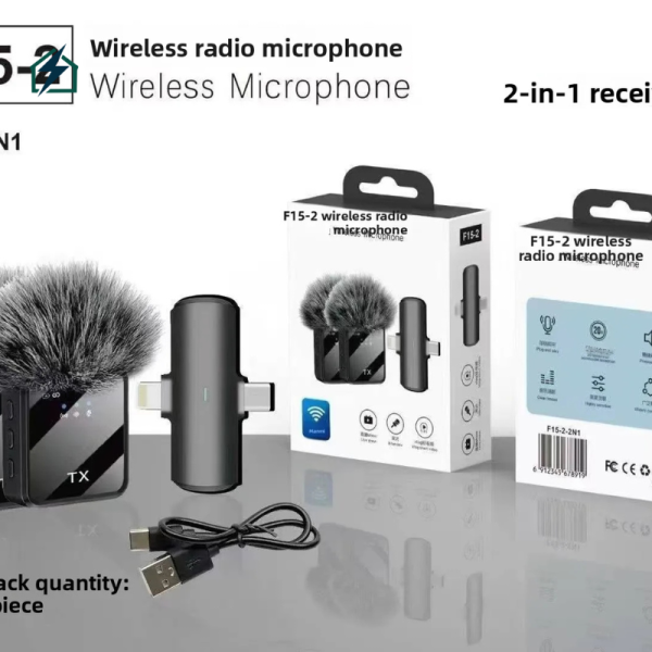 F15-2 Wireless Dual Lavalier Microphone – Clear Audio for TikTok, YouTube, Vlogging Ghana