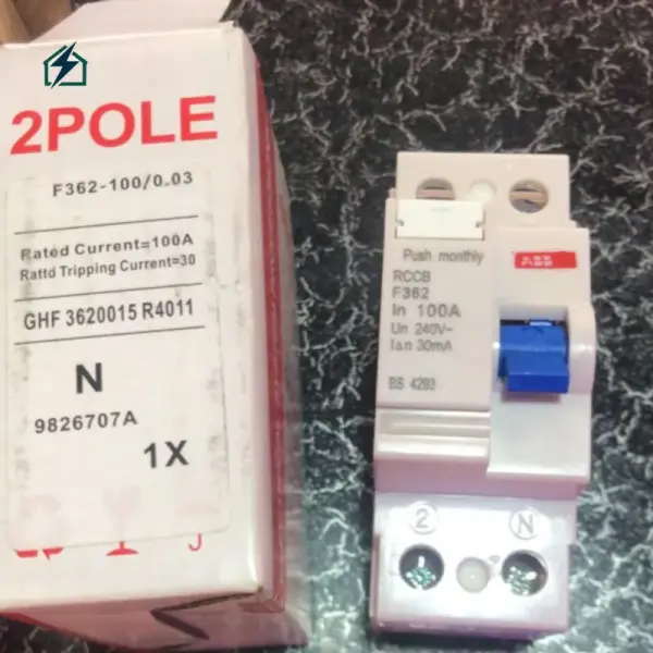 ABB 2 Pole RCCB Circuit Breaker 100A 30mA – Residual Current Protection for Homes & Businesses in Ghana