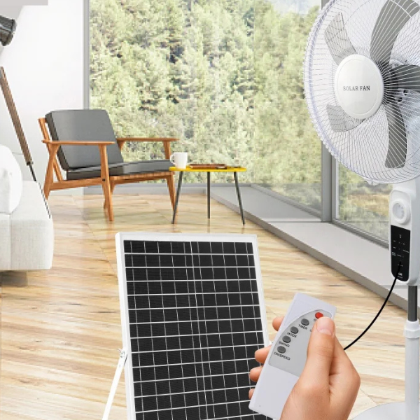 Bray Solar Rechargeable Standing Fan with LED Light & Remote