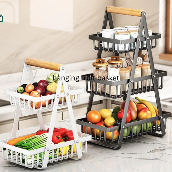 Modern Iron 3-Tier Hanging Fruit Basket – Space-Saving Kitchen Rack