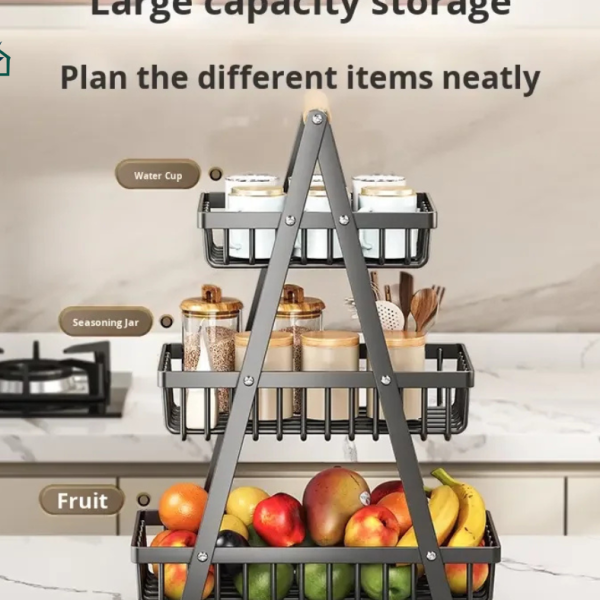 Modern Iron 3-Tier Hanging Fruit Basket – Space-Saving Kitchen Rack
