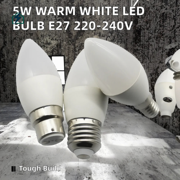5W LED Candle Bulb E27 Warm White Energy Saving Light