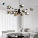 Modern Black Glass Globe Sputnik LED Chandelier Pendant Light for Living Room, Dining Room & Hotel