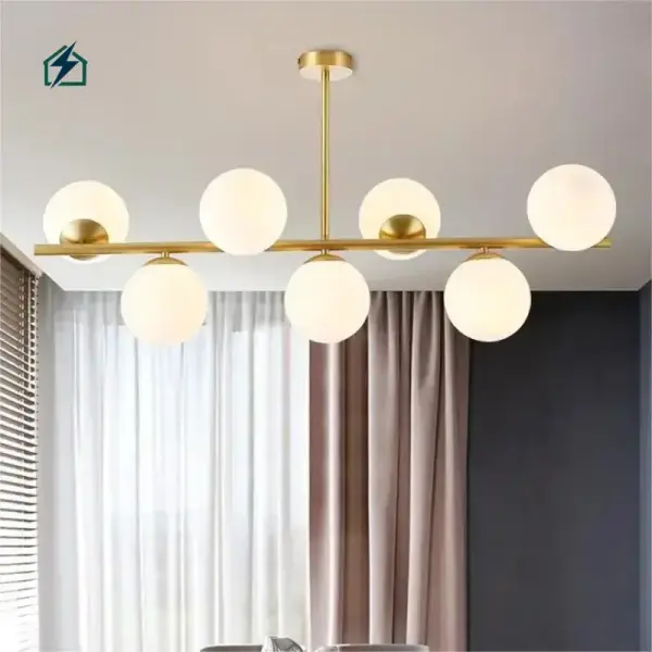Modern Gold Multi-Head Milky White Glass Ball Chandelier Pendant Light for Ghana