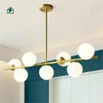 Modern Gold Multi-Head Milky White Glass Ball Chandelier Pendant Light for Ghana