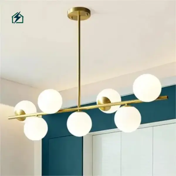 Modern Gold Multi-Head Milky White Glass Ball Chandelier Pendant Light for Ghana