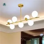 Modern Gold Multi-Head Milky White Glass Ball Chandelier Pendant Light for Ghana