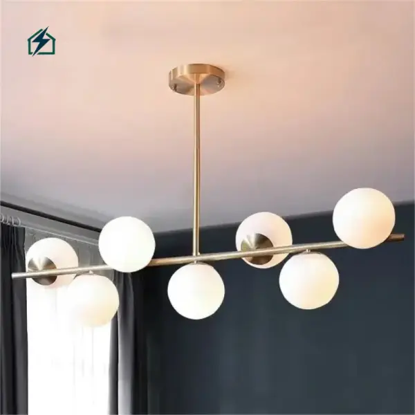 Modern Gold Multi-Head Milky White Glass Ball Chandelier Pendant Light for Living Room, Bedroom & Dining Room