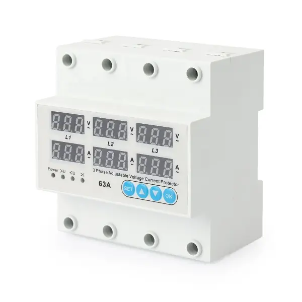 Posmith 3-Phase 63A Voltage Protector – 230V 3-Pole Electrical Protection Device