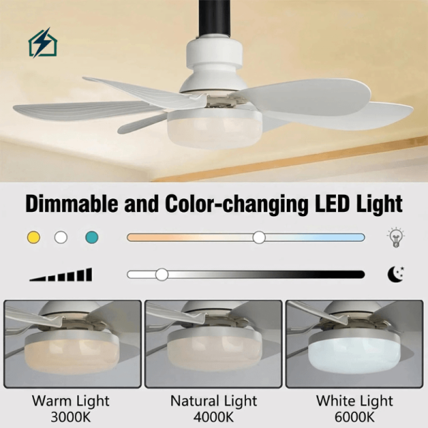 SUIMING Smart Remote E27 Screw Fan Light – 2-in-1 Ceiling Fan & Dimmable LED Light