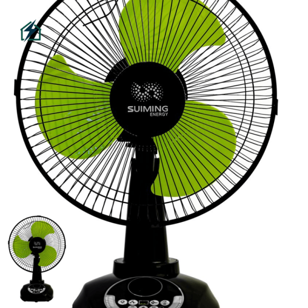 SUIMING Solar Rechargeable Table Fan – 12-Inch Fan with LED Light & USB Phone Charging