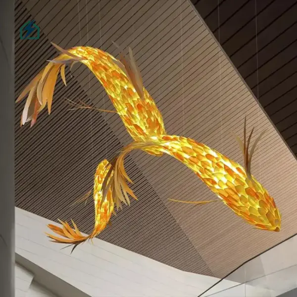 Traditional Wooden Hanging Fish Chandelier – Japanese Style LED Pendant Light for Restaurants & Homes in Ghana