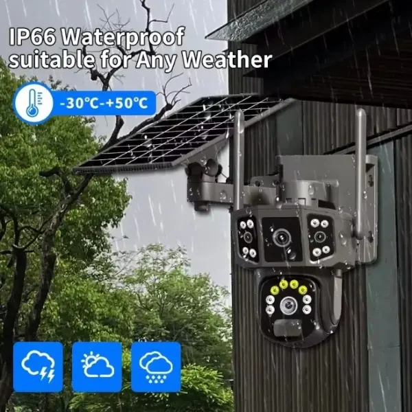 V380 Solar Bullet & Dome Hybrid Security Camera – Dual Lens WiFi PTZ Solar CCTV Camera for Homes & Businesses in Ghana