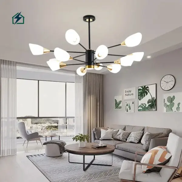 Luxury Modern Glass & Iron Chandelier Pendant Light – Elegant LED Ceiling Light for Living Room, Dining Room & Restaurant