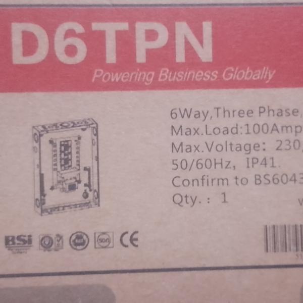 6 Way 18 Pole Three Phase TPN Distribution Board with 100A Main Isolator & MCBs