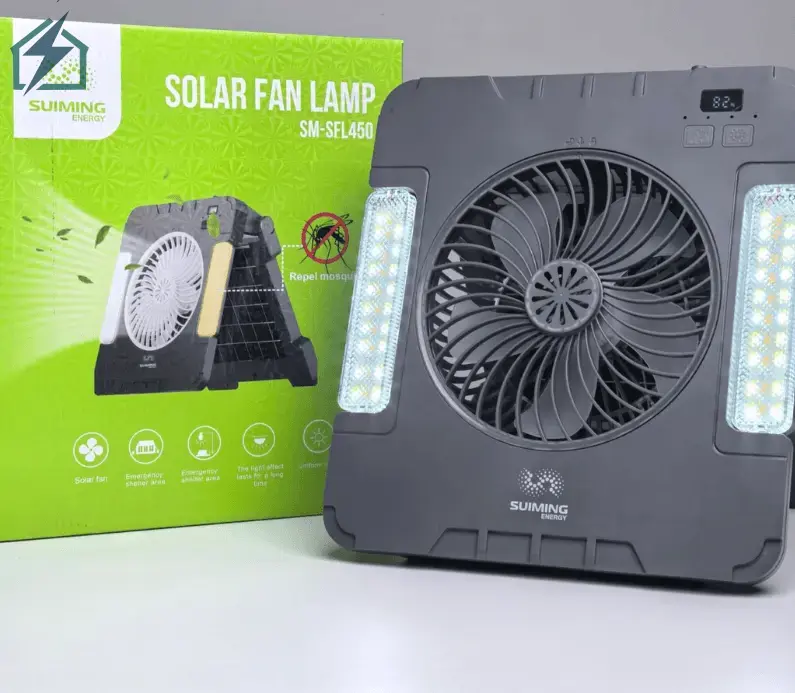 SUIMING Portable Solar Fan Light Kit – 6000mAh Rechargeable Fan, LED Light & Power Bank (1)