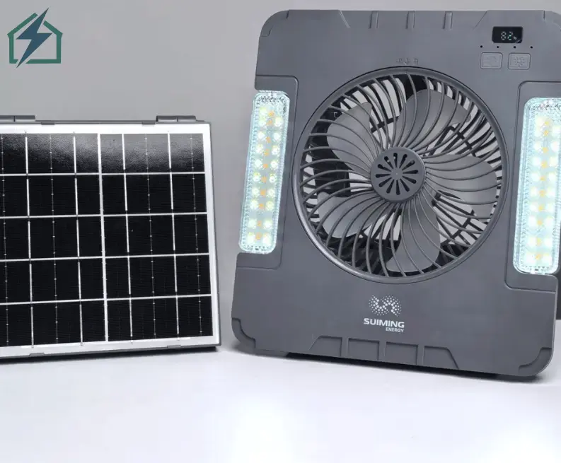 SUIMING Portable Solar Fan Light Kit – 6000mAh Rechargeable Fan, LED Light & Power Bank (3)