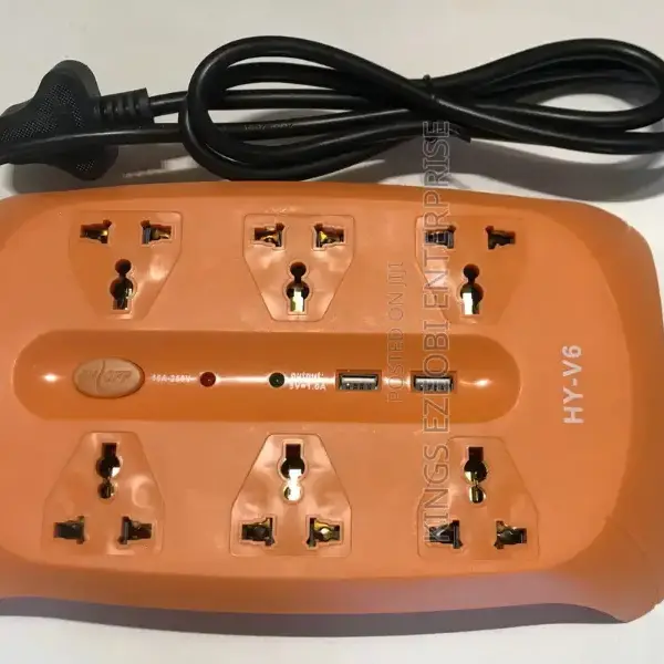 6 Way Power Extension Socket with 2 USB Ports – Multi Plug Charging Power Strip for Homes & Offices in Ghana