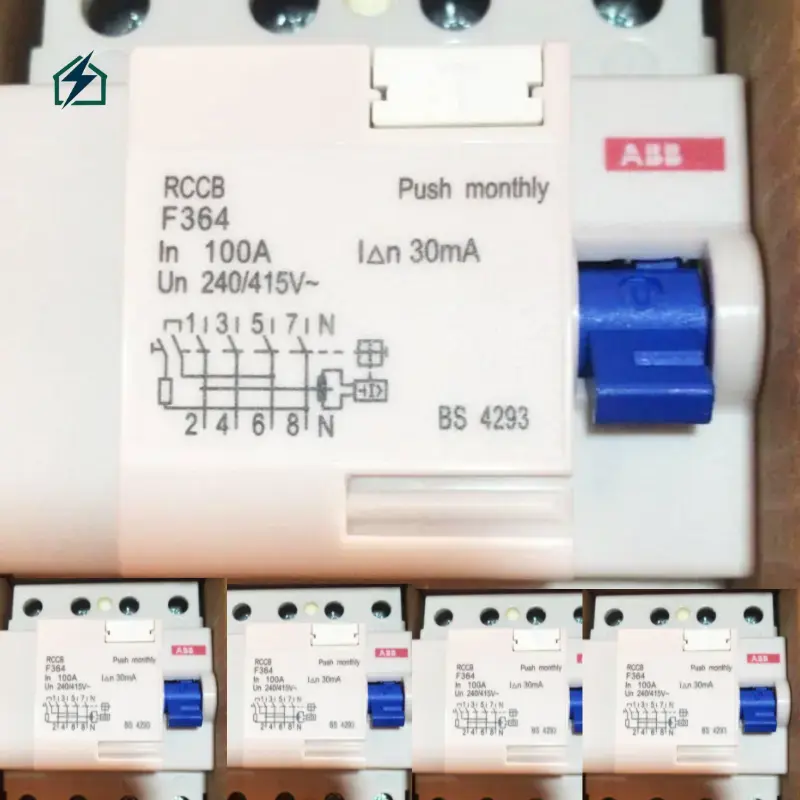 ✔ABB 4 Pole RCCB Circuit Breaker 100A 30mA – 415V Industrial Residual Current Protection for Ghana Fast Tripping Mechanism
