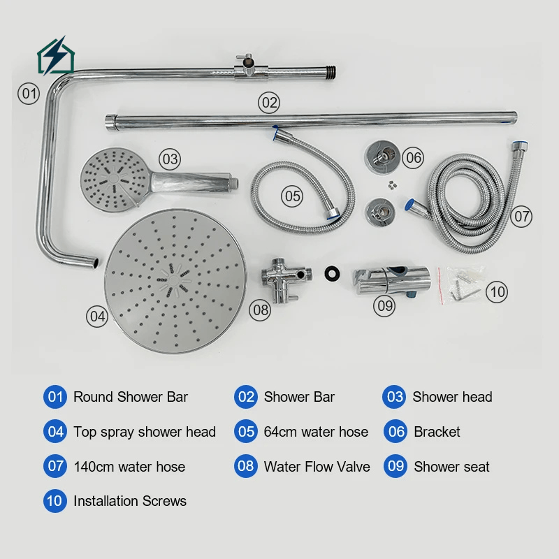 β Adjustable Rainfall Shower Set Durable ABS Chrome-Plated Body