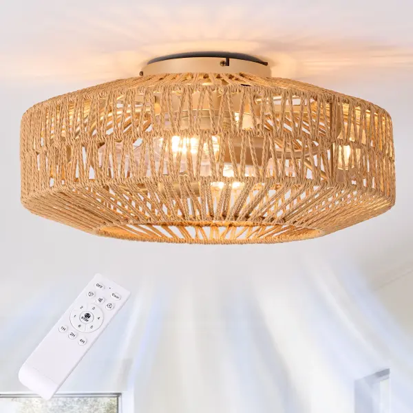 Ceiling Fan with Chandelier Light & Remote Ghana – Bladeless Woven Cage Ceiling Fan