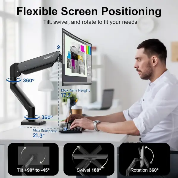 Gas Spring Monitor Arm Desk Mount 17–32 Inch – Adjustable Aluminum Monitor Stand Ghana