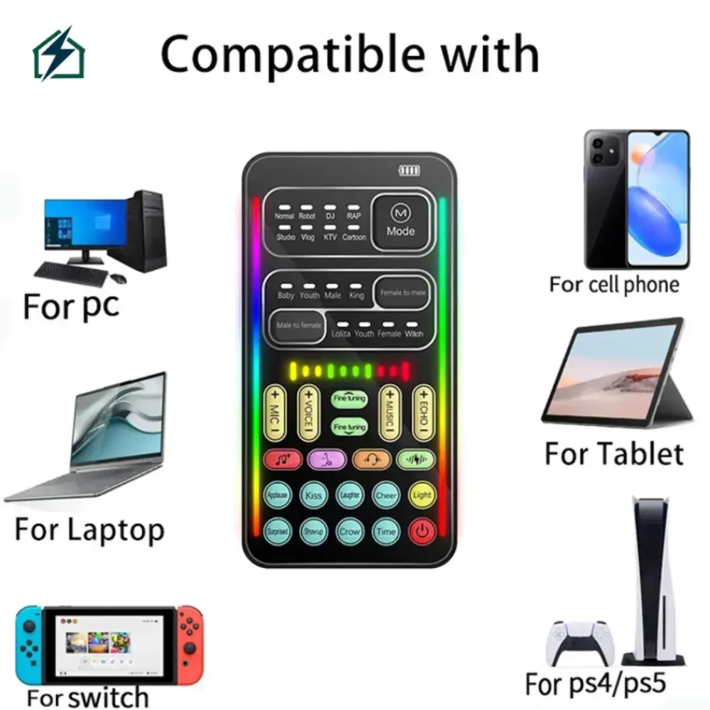 I9 Portable Voice Changer & Audio Mixer Ghana – Live Streaming, Gaming & Podcast Sound Card Noise Reduction Technology