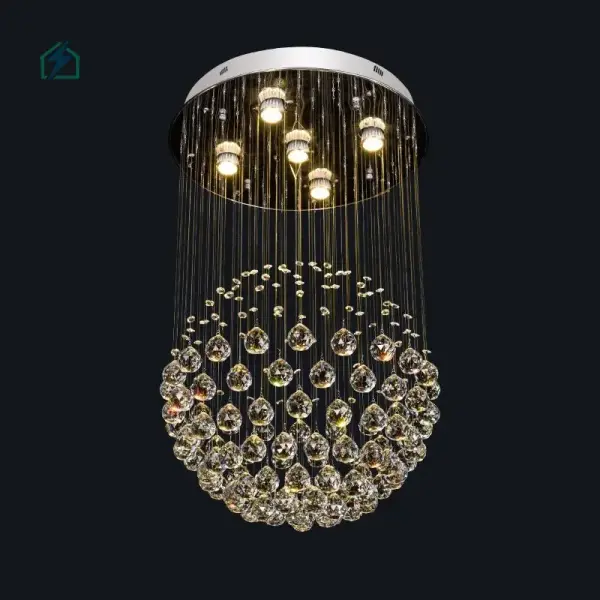 Modern Spiral Crystal Rain Drop Chandelier 6002 – Luxury LED Ceiling Light for Staircases, Duplex Homes & Hotels in Ghana