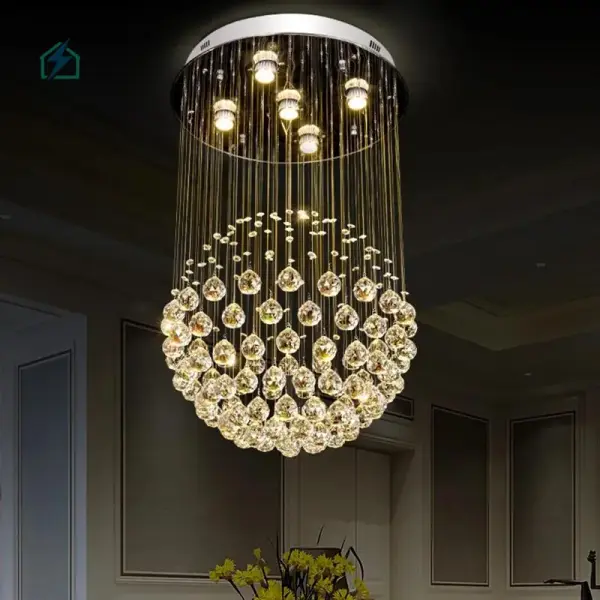 Modern Spiral Crystal Rain Drop Chandelier 6002 – Luxury LED Ceiling Light for Staircases, Duplex Homes & Hotels in Ghana
