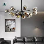 Modern Black Glass Globe Sputnik LED Chandelier Pendant Light for Living Room, Dining Room & Hotel