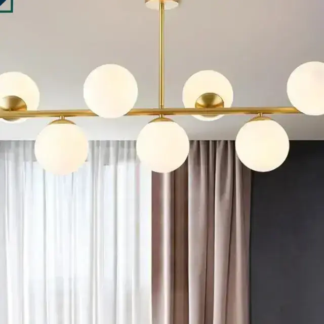 Modern Gold Multi-Head Milky White Glass Ball Chandelier Pendant Light for Ghana (3)