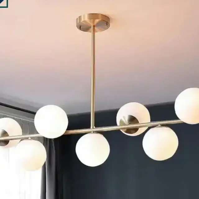 Modern Gold Multi-Head Milky White Glass Ball Chandelier Pendant Light for Ghana (5)