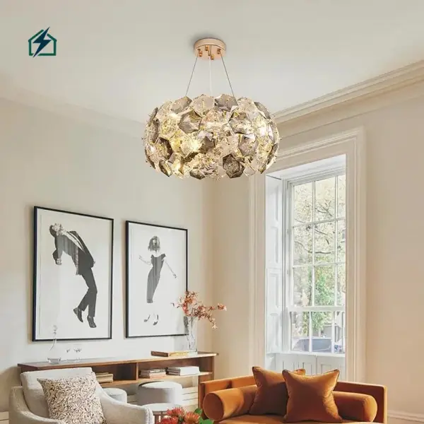 Modern LED Crystal Chandelier Gold – Luxury Ceiling Light for Homes, Hotels & Villas in Ghana