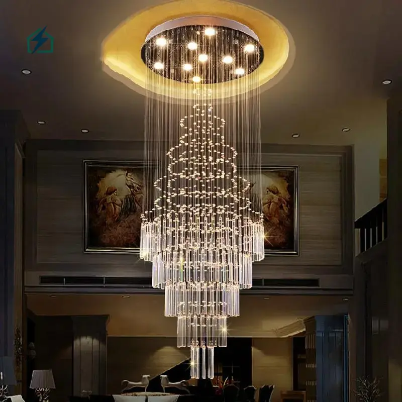 Nordic Long Crystal Staircase Chandelier – Luxury LED Ceiling Light for Duplex Homes & Hotels in Ghana Energy Efficient LED