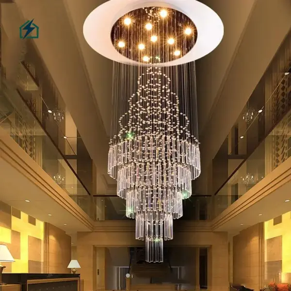 Nordic Long Crystal Staircase Chandelier – Luxury LED Ceiling Light for Duplex Homes & Hotels in Ghana