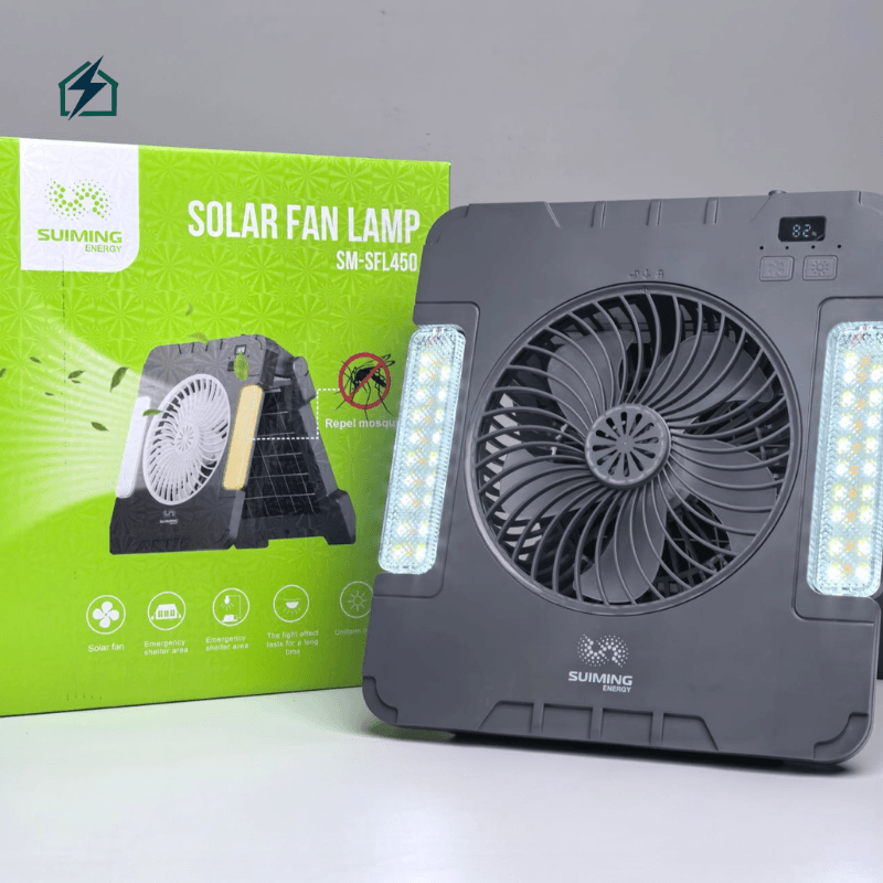 ✅SUIMING Portable Solar Fan Light Kit 3-in-1 Fan, LED Light & Power Bank